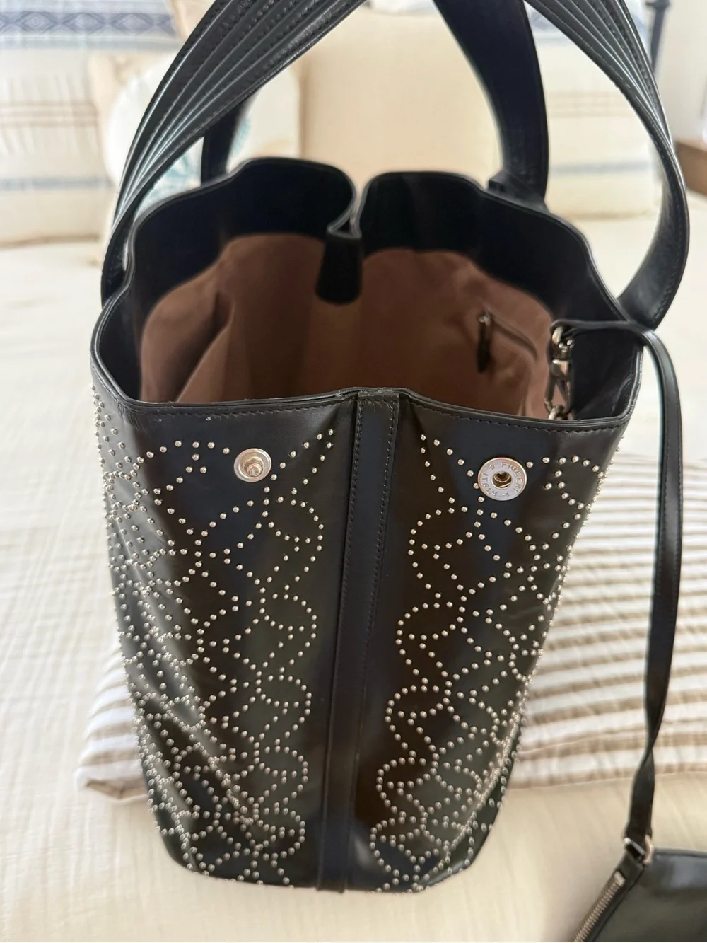 ALAIA Arabesque Black Studded Leather Tote Bag